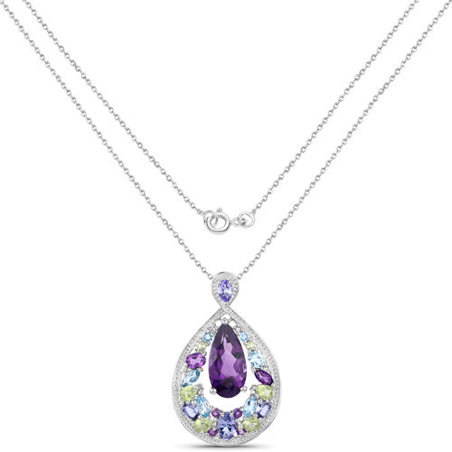 6.40 Carat Genuine Multi Stones .925 Sterling Silver Pendant on sale at MyriadMart