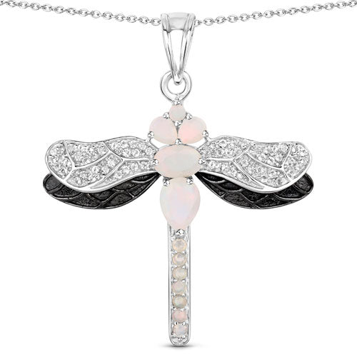 1.41 Carat Genuine Ethiopian Opal and White Topaz .925 Sterling Silver Pendant on sale at MyriadMart