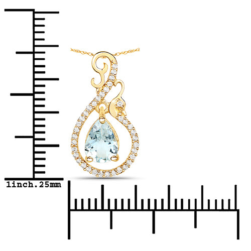 0.76 Carat Genuine Aquamarine and White Diamond 14K Yellow Gold Pendant on sale at MyriadMart