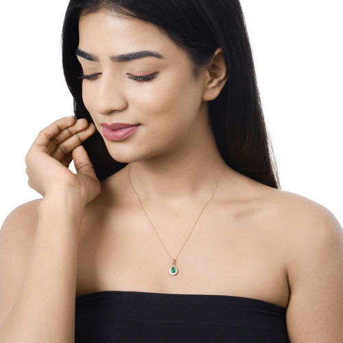 0.89 Carat Genuine Zambian Emerald and White Diamond 14K Yellow Gold Pendant on sale at MyriadMart
