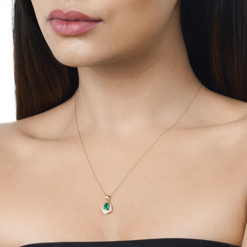 0.89 Carat Genuine Zambian Emerald and White Diamond 14K Yellow Gold Pendant on sale at MyriadMart