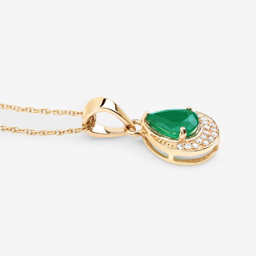 0.89 Carat Genuine Zambian Emerald and White Diamond 14K Yellow Gold Pendant on sale at MyriadMart
