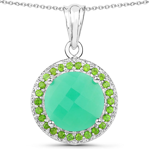 5.32 Carat Genuine Crysopharse and Chrome Diopside .925 Sterling Silver Pendant on sale at MyriadMart