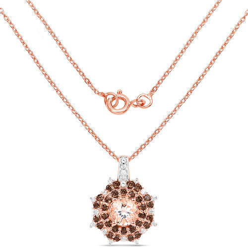 18K Rose Gold Plated 1.61 Carat Genuine Morganite, Smoky Quartz and White Zircon .925 Sterling Silver Pendant on sale at MyriadMart