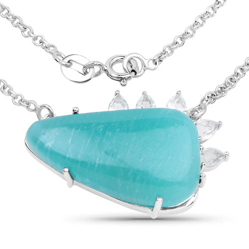 13.41 Carat Genuine Amazonite And White Topaz .925 Sterling Silver Pendant on sale at MyriadMart