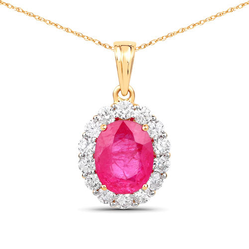 2.56 Carat Genuine Burma Ruby and White Diamond 18K Yellow Gold Pendant on sale at MyriadMart