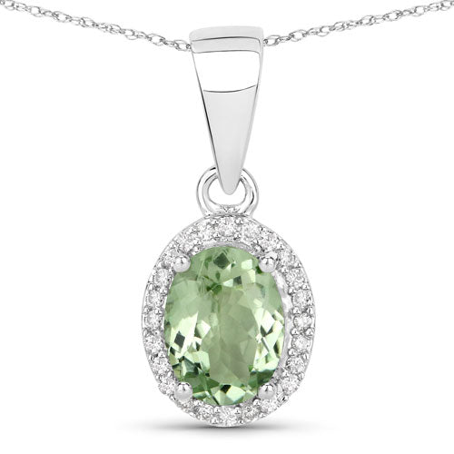 1.27 Carat Genuine Green Tourmaline and White Diamond 14K White Gold Pendant on sale at MyriadMart