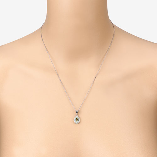 1.27 Carat Genuine Green Tourmaline and White Diamond 14K White Gold Pendant on sale at MyriadMart