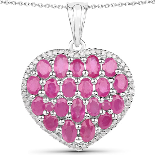 5.00 Carat Genuine Ruby and White Diamond .925 Sterling Silver Pendant on sale at MyriadMart