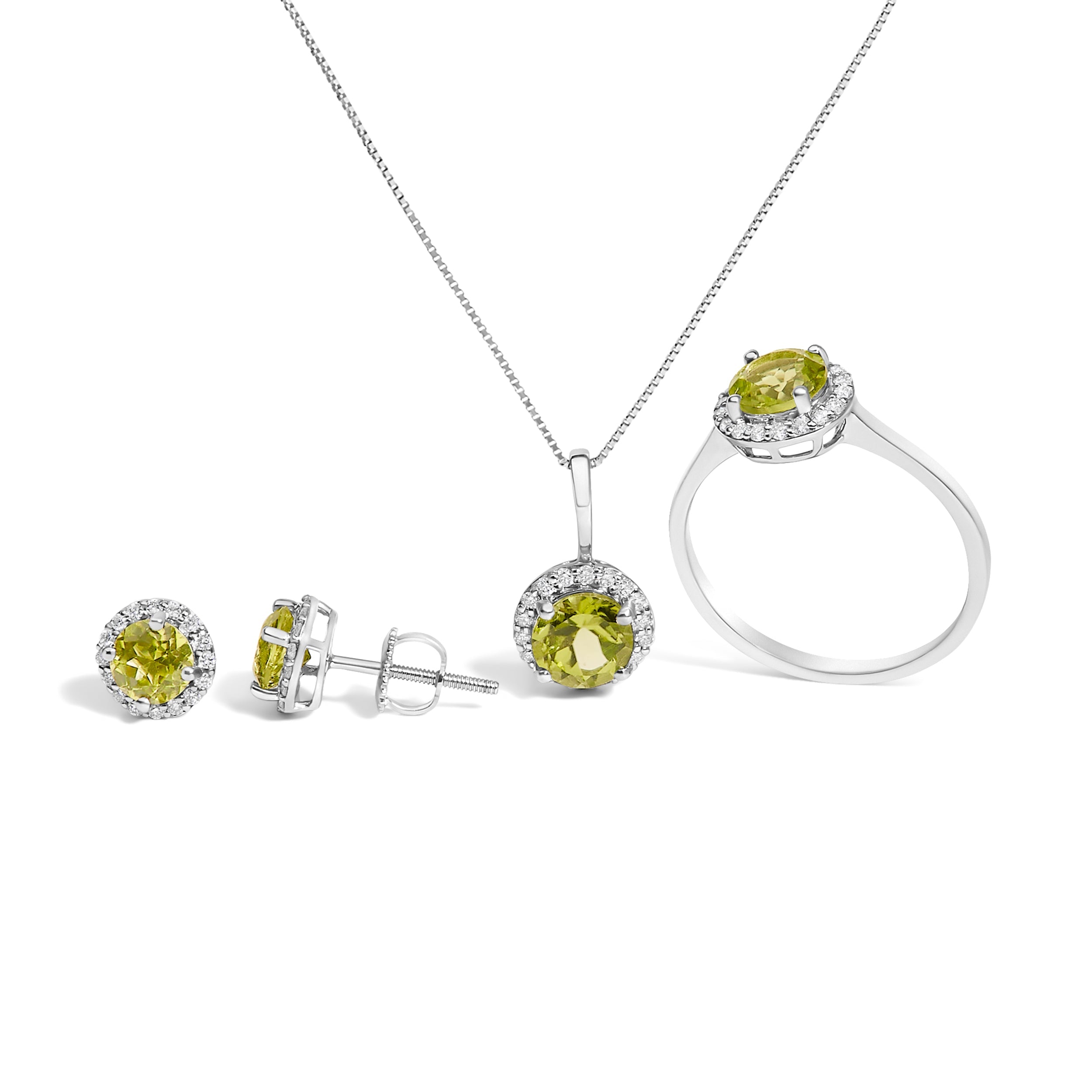10K White Gold Purple Amethyst and 3/8 Cttw Diamond Halo Jewelry Set Earrings, Pendant & Ring on sale at MyriadMart