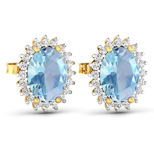 2.36 Carat Genuine Aquamarine and White Diamond 14K Yellow Gold Earrings on sale at MyriadMart