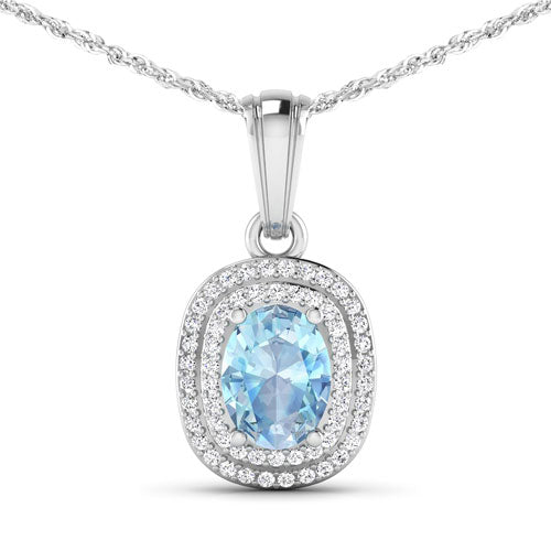 1.35 Carat Genuine Aquamarine and White Diamond 14K White Gold Pendant on sale at MyriadMart