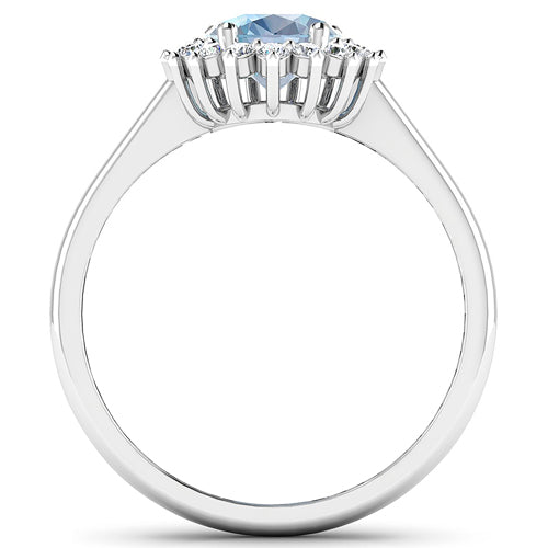 1.62 Carat Genuine Aquamarine and White Diamond 14K White Gold Ring on sale at MyriadMart