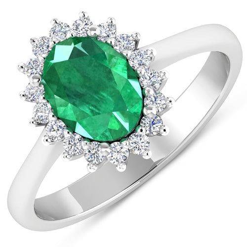 1.87 Carat Genuine Zambian Emerald and White Diamond 14K White Gold Ring on sale at MyriadMart