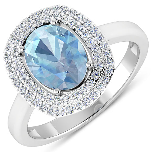 1.72 Carat Genuine Aquamarine and White Diamond 14K White Gold Ring on sale at MyriadMart