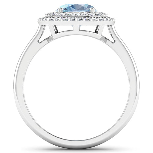 1.72 Carat Genuine Aquamarine and White Diamond 14K White Gold Ring on sale at MyriadMart