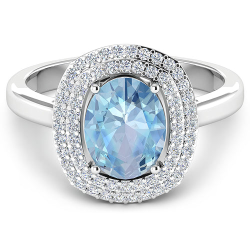 1.72 Carat Genuine Aquamarine and White Diamond 14K White Gold Ring on sale at MyriadMart