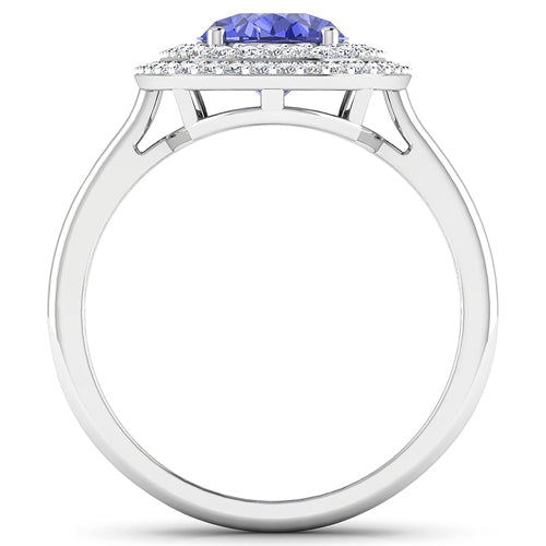 2.02 Carat Genuine Tanzanite and White Diamond 14K White Gold Ring on sale at MyriadMart