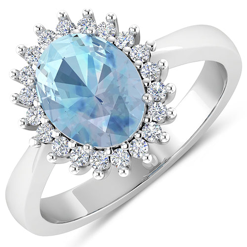 1.24 Carat Genuine Aquamarine and White Diamond 14K White Gold Ring on sale at MyriadMart