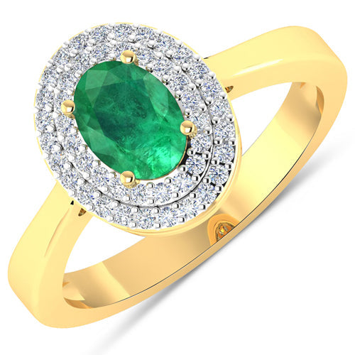0.88 Carat Genuine Zambian Emerald and White Diamond 14K Yellow Gold Ring on sale at MyriadMart