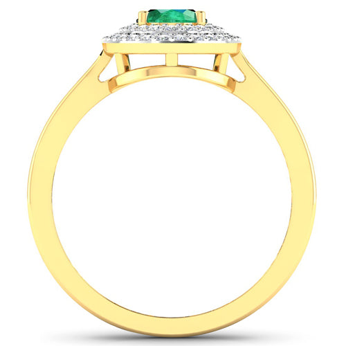 0.88 Carat Genuine Zambian Emerald and White Diamond 14K Yellow Gold Ring on sale at MyriadMart