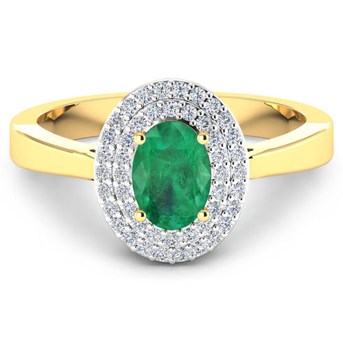 0.88 Carat Genuine Zambian Emerald and White Diamond 14K Yellow Gold Ring on sale at MyriadMart