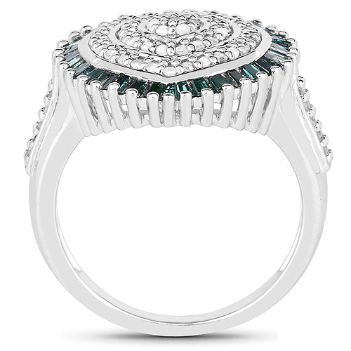0.74 Carat Genuine White Diamond and Green Diamond .925 Sterling Silver Ring on sale at MyriadMart