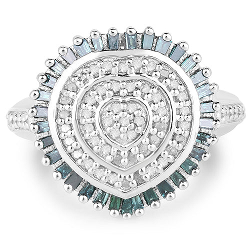 0.74 Carat Genuine White Diamond and Green Diamond .925 Sterling Silver Ring on sale at MyriadMart