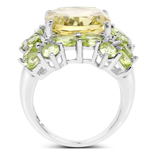 9.38 Carat Genuine Lemon Quartz & Peridot .925 Sterling Silver Ring on sale at MyriadMart