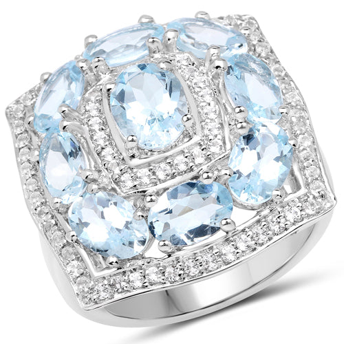 4.07 Carat Genuine Aquamarine and White Topaz .925 Sterling Silver Ring on sale at MyriadMart