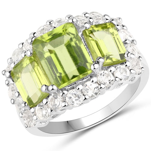6.00 Carat Genuine Peridot and White Topaz .925 Sterling Silver Ring on sale at MyriadMart