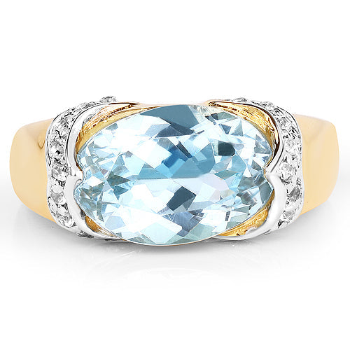 14K Yellow Gold Plated 6.56 Carat Genuine Blue Topaz and White Topaz .925 Sterling Silver Ring on sale at MyriadMart