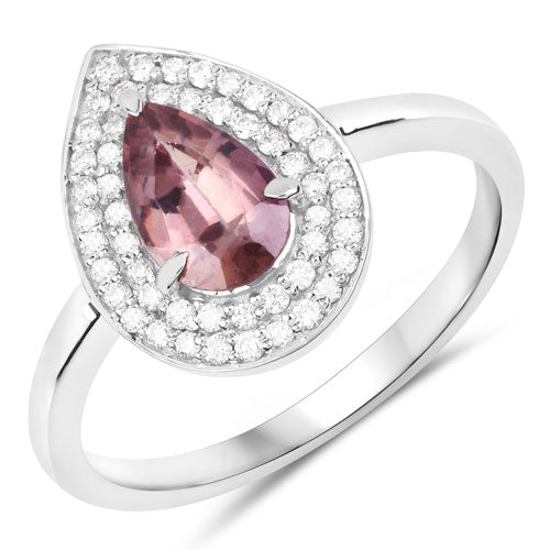 1.28 Carat Genuine Brownish Pink Sapphire and White Diamond 14K White Gold Ring on sale at MyriadMart