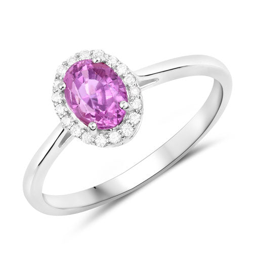 1.83 Carat Genuine Pink Sapphire and White Diamond 14K White Gold Ring on sale at MyriadMart