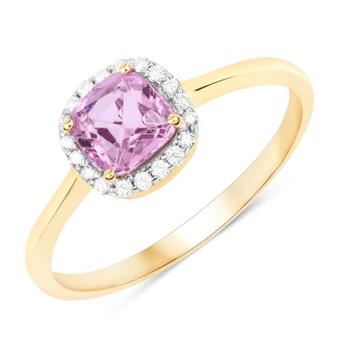 1.09 Carat Genuine Pink Spinel and White Diamond 14K Yellow Gold Ring on sale at MyriadMart