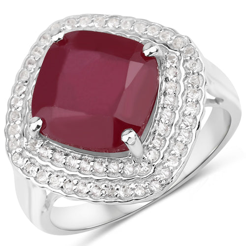 5.86 Carat Glass Filled Ruby and White Topaz .925 Sterling Silver Ring on sale at MyriadMart