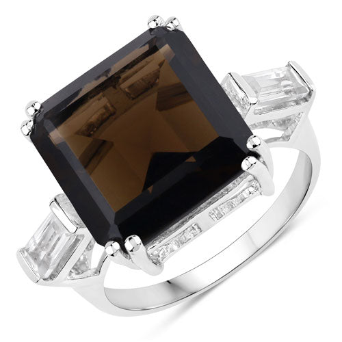 8.80 Carat Genuine Smoky Quartz and White Topaz .925 Sterling Silver Ring on sale at MyriadMart