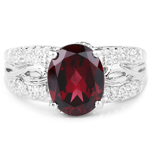 3.23 Carat Genuine Rhodolite and White Topaz .925 Sterling Silver Ring on sale at MyriadMart