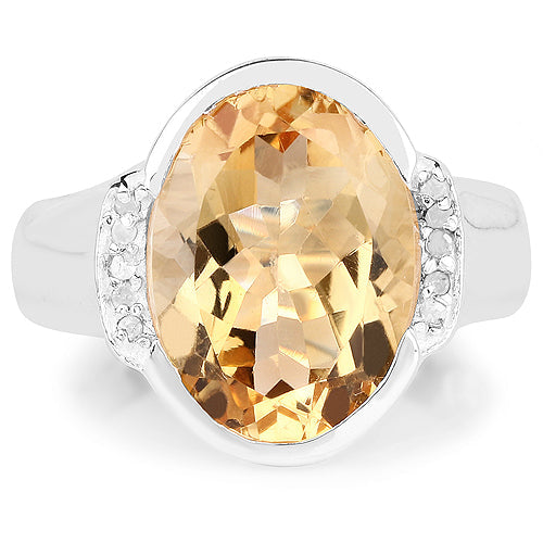 5.05 Carat Genuine Citrine and White Diamond .925 Sterling Silver Ring on sale at MyriadMart