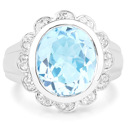 5.39 Carat Genuine Blue Topaz and White Topaz .925 Sterling Silver Ring on sale at MyriadMart