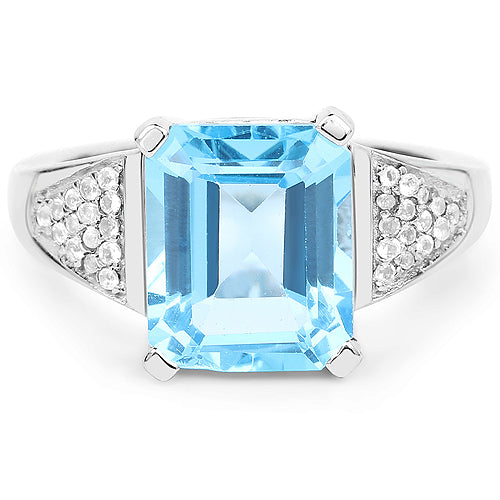 5.75 Carat Genuine Swiss Blue Topaz and White Topaz .925 Sterling Silver Ring on sale at MyriadMart