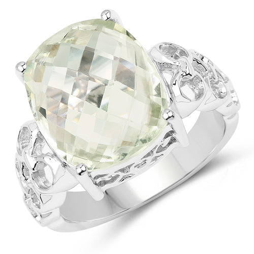 6.74 Carat Genuine Green Amethyst .925 Sterling Silver Ring on sale at MyriadMart