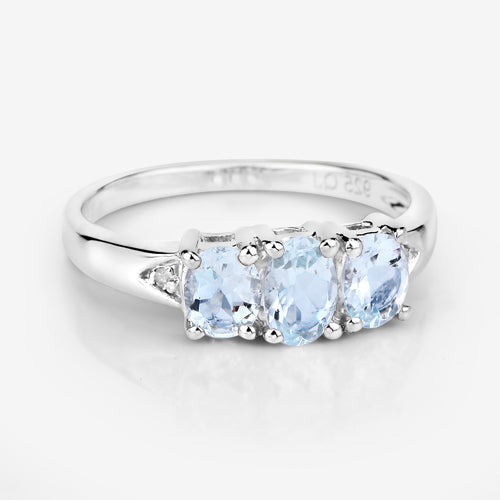 0.95 Carat Genuine Aquamarine and White Diamond .925 Sterling Silver Ring on sale at MyriadMart