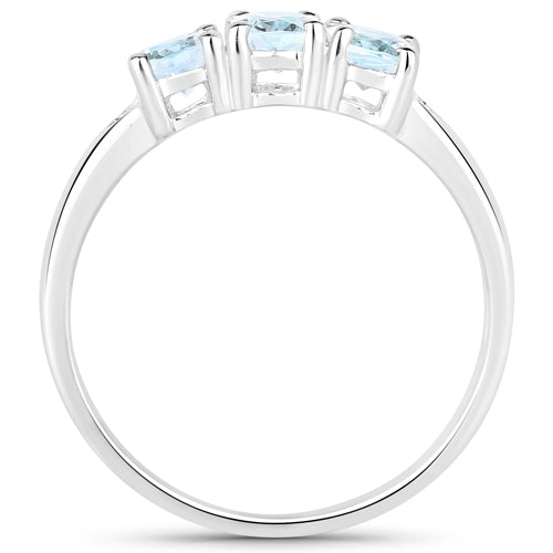 0.95 Carat Genuine Aquamarine and White Diamond .925 Sterling Silver Ring on sale at MyriadMart