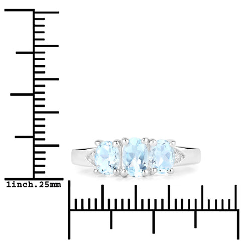 0.95 Carat Genuine Aquamarine and White Diamond .925 Sterling Silver Ring on sale at MyriadMart