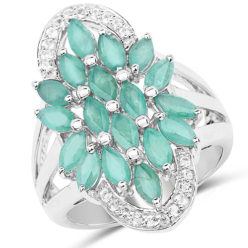 2.74 Carat Genuine Emerald and White Topaz .925 Sterling Silver Ring on sale at MyriadMart
