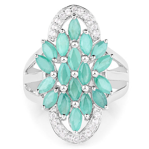 2.74 Carat Genuine Emerald and White Topaz .925 Sterling Silver Ring on sale at MyriadMart
