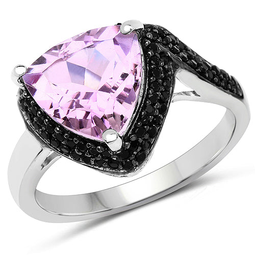 3.53 Carat Genuine Pink Amethyst and Black Spinel .925 Sterling Silver Ring on sale at MyriadMart