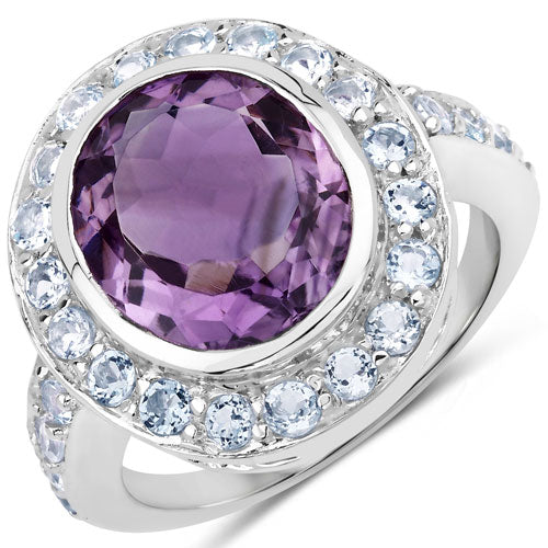 4.77 Carat Genuine Amethyst and Blue Topaz .925 Sterling Silver Ring on sale at MyriadMart