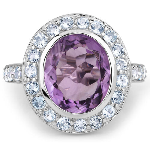 4.77 Carat Genuine Amethyst and Blue Topaz .925 Sterling Silver Ring on sale at MyriadMart